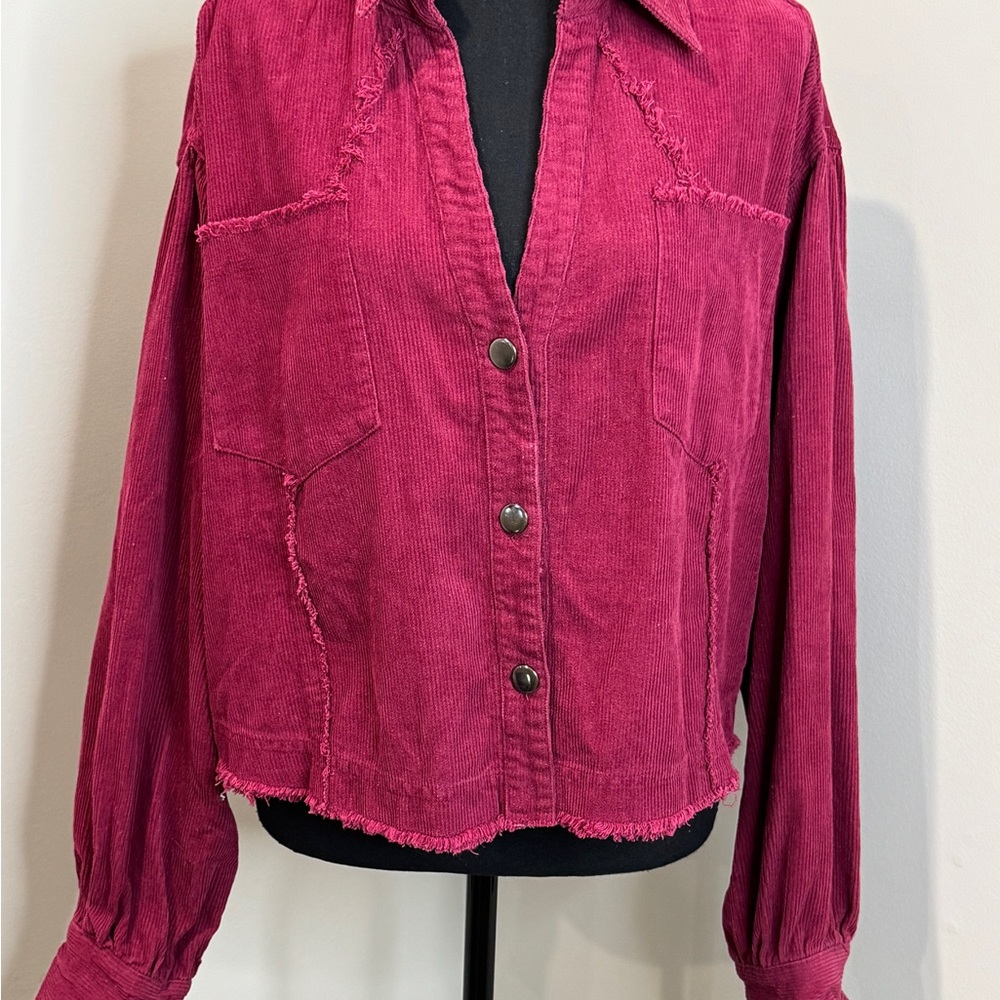 Kori Corduroy Jacket Medium Boho Western Cropped Frayed Hem‎